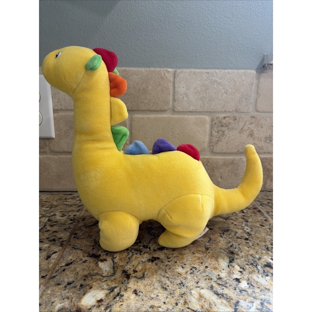 Vintage 90s Baby Gund Yellow Plush Dinosaur Stuffed Animal Toy Rattle Unisex VTG
